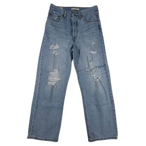 Levis Premium Ribcage Straight Ankle Jeans Womens 27 Light Wash Distressed Big E